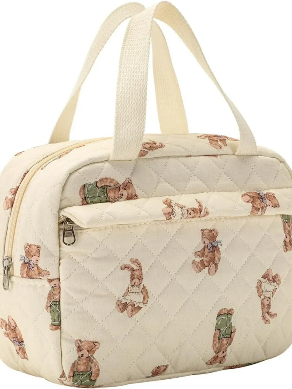 Large Quilted Makeup Bag - Cute Floral Travel Cosmetic Organizer with Handle